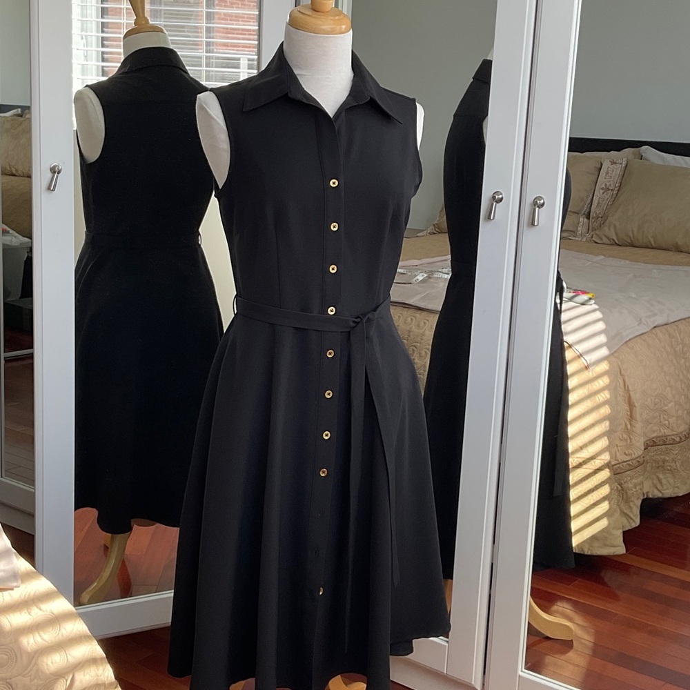 Sharagano Black Sleeveless A-line Button Down Dress / Size 6